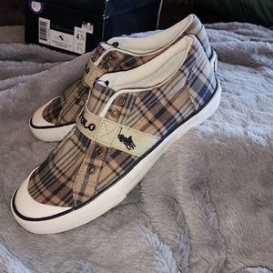 Boys Polo Ralph Lauren Laceless Tennis Shoes 4.5 Terrain Multi Plaid Gardener